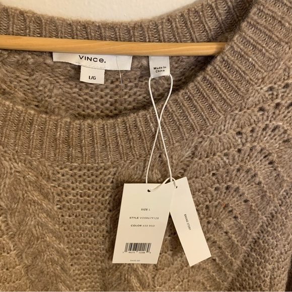 NWT Vince Cable Knit Crewneck Merino Wool Cashmere Blend Sweater, Size L - Picture 4 of 11